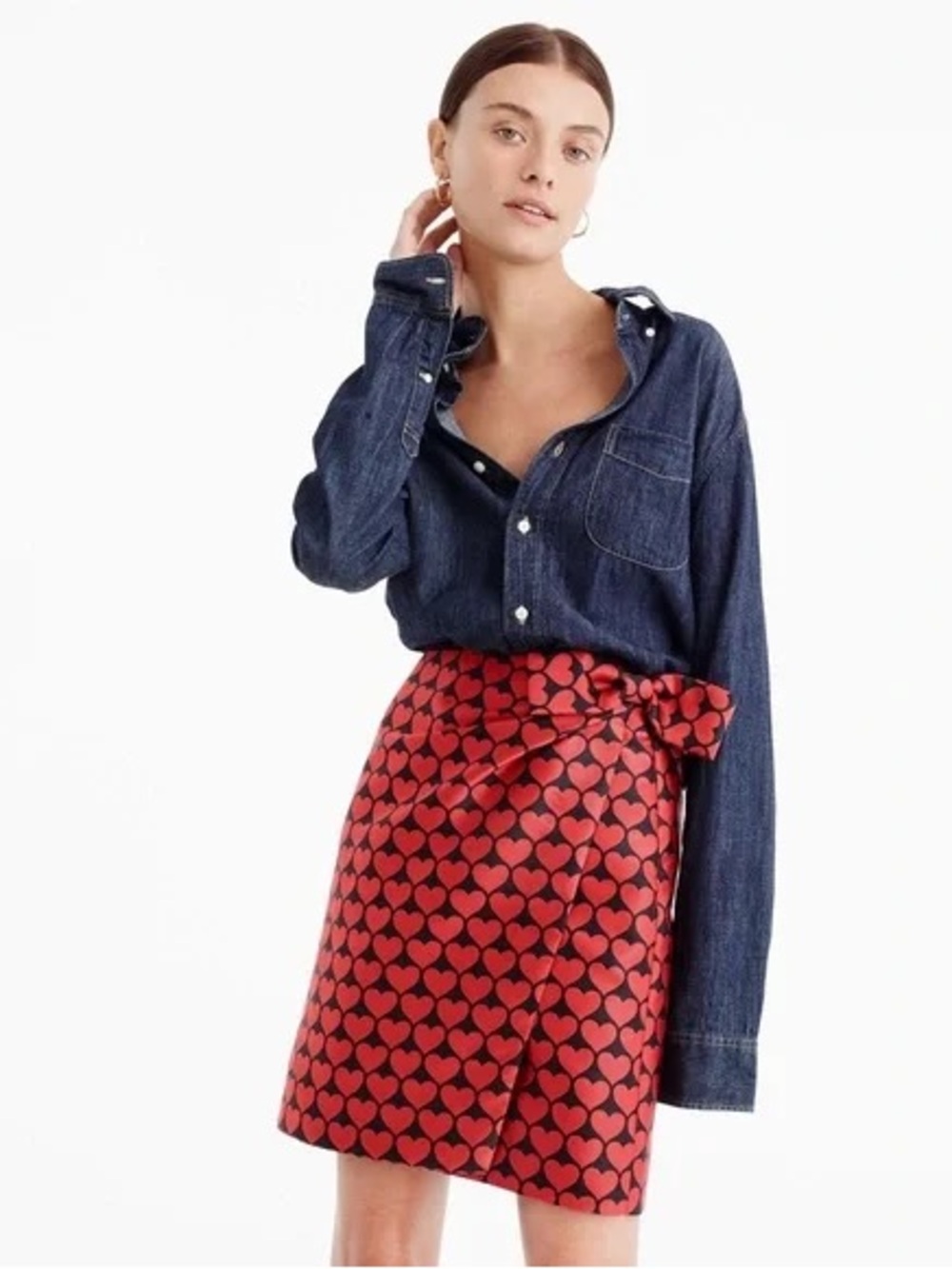 J.Crew Electric Red Heart Jacquard Faux Wrap Skirt Size 4 ❤️